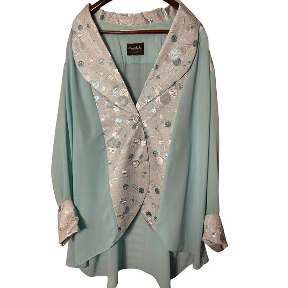 Vintage Night Moods By Samantha O Duster Jacket Mint Green and Metallic Size 22W - Picture 1 of 7